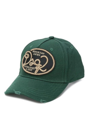 DSQUARED2: cappelli - Cappellino verde bosco con patch logo