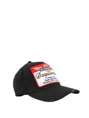 DSQUARED2: cappelli - Cappellino nero con patch del logo