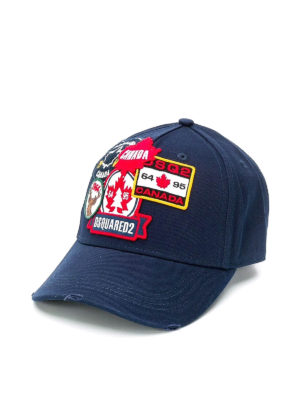DSQUARED2: hats & caps - Logo patch blue baseball cap