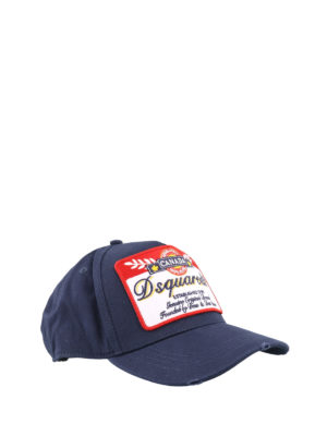 DSQUARED2: cappelli - Cappellino blu con patch del logo
