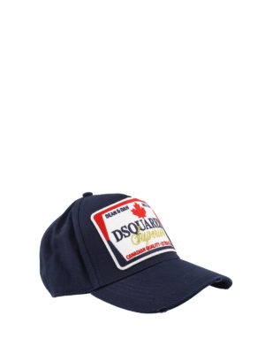 DSQUARED2: cappelli - Cappellino blu con patch del logo