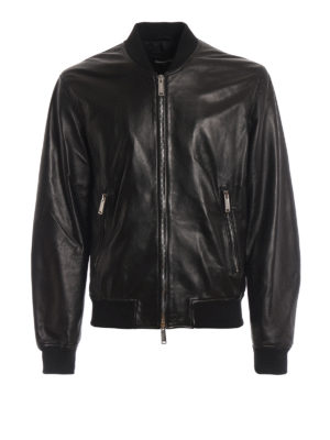 DSQUARED2: giacche in pelle - Bomber nero in morbida nappa