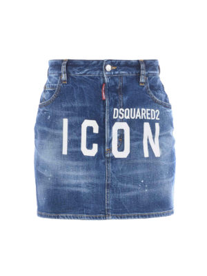 DSQUARED2: mini skirts - Icon print denim mini skirt