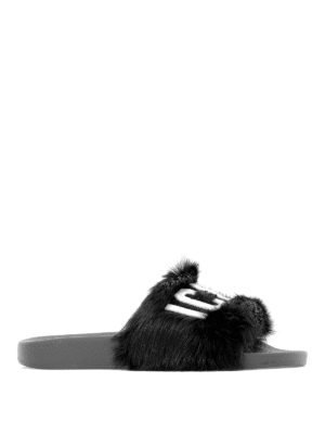 DSQUARED2: sandali - Ciabatte Icon con fascia in pelliccia