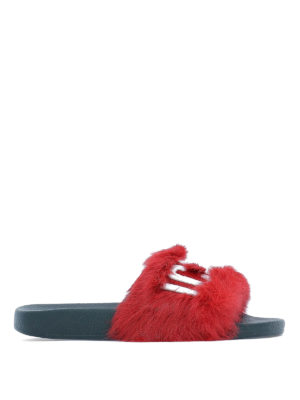 DSQUARED2: sandali - Ciabatte Icon con fascia in pelliccia rossa