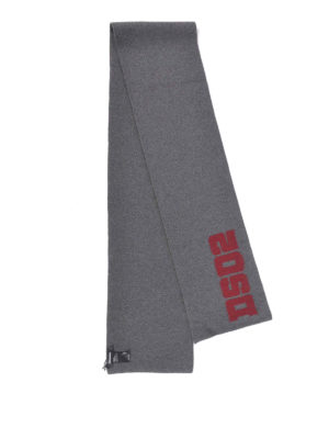 DSQUARED2: sciarpe e foulard - Sciarpa in lana grigia con intarsio logo