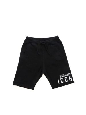 DSQUARED2: shorts - Black bermuda shorts with white Icon print