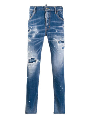 DSQUARED2: jeans skinny - Jeans Skater in denim con logo sulla tasca