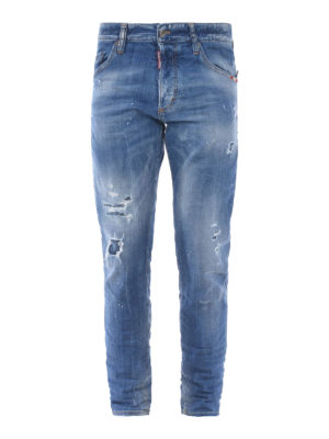 DSQUARED2: jeans skinny - Jeans Skinny con strappi rattoppati