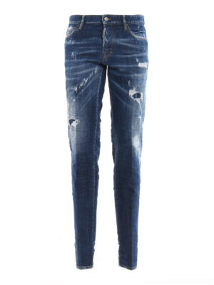 DSQUARED2: straight leg jeans - Slim scraped jeans