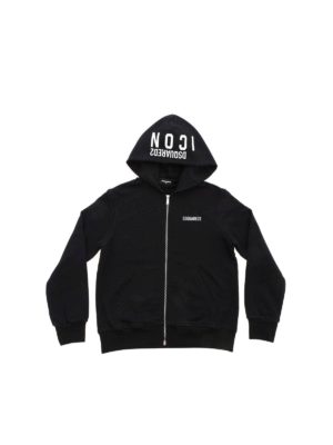 DSQUARED2: Sweatshirts & Sweaters - Black hoodie with white Icon print