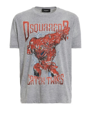 DSQUARED2: t-shirts - Drilled and spotted melange printed T-shirt