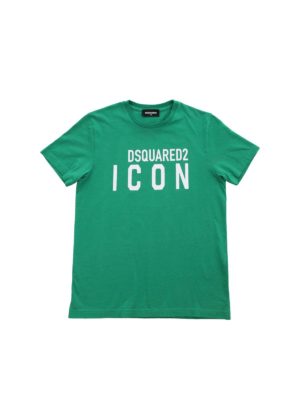 DSQUARED2: t-shirts - Green T-shirt with white Icon print