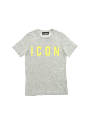 DSQUARED2: t-shirts - Grey T-shirt with yellow Icon print