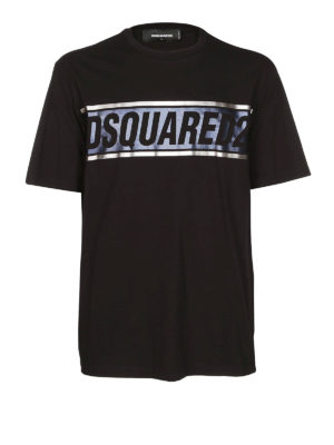 DSQUARED2: t-shirt - T-shirt con banda logo laminata