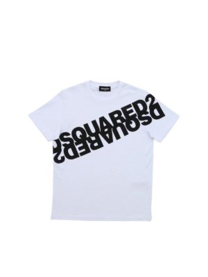 DSQUARED2: t-shirts - Mirrored Logo T-shirt in white