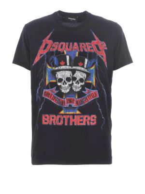 DSQUARED2: t-shirts - Printed black cotton T-shirt