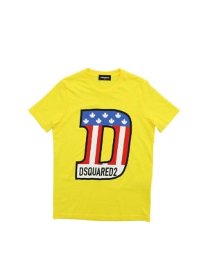 DSQUARED2: t-shirts - T-shirt in yellow with maxi logo print