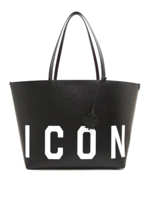 DSQUARED2: shopper - Shopper Icon in pelle testurizzata nera