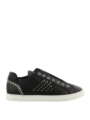 DSQUARED2: sneakers - Slip on in pelle con borchie