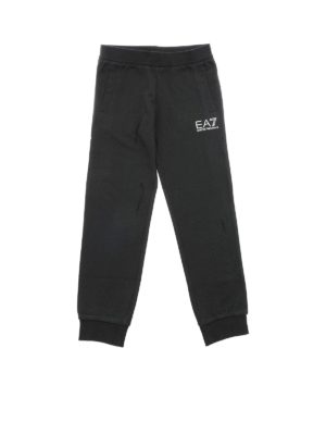 EA7 Emporio Armani: trousers - Blue fleece pants with logo print