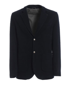 ELEVENTY: giacche blazer - Blazer in misto lino e cotone lavorato blu