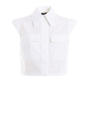 ELISABETTA FRANCHI: shirts - Logo embroidered pocket cropped cotton shirt