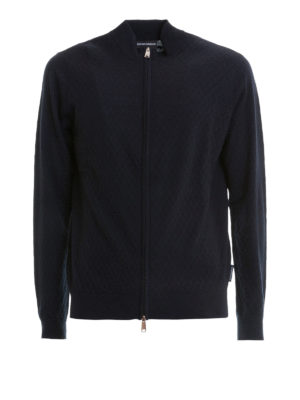 EMPORIO ARMANI: cardigan - Cardigan in cashmere a rombi con zip