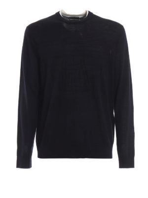 EMPORIO ARMANI: maglia collo rotondo - Pull in lana con collo a contrasto e logo