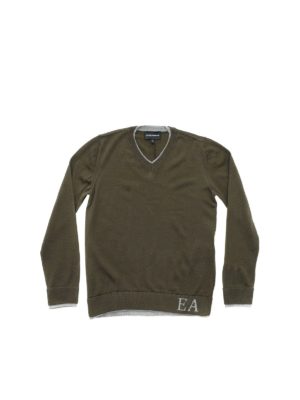 EMPORIO ARMANI: knitwear - Army green pullover with grey edges