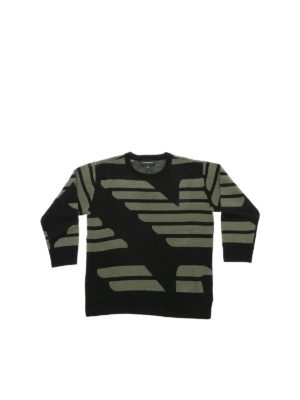 EMPORIO ARMANI: knitwear - Black pullover with green logo