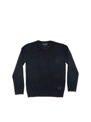 EMPORIO ARMANI: knitwear - Blue pullover with burgundy edges