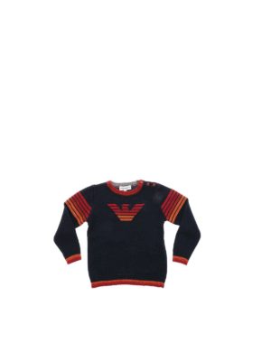 EMPORIO ARMANI: knitwear - Blue pullover with red logo