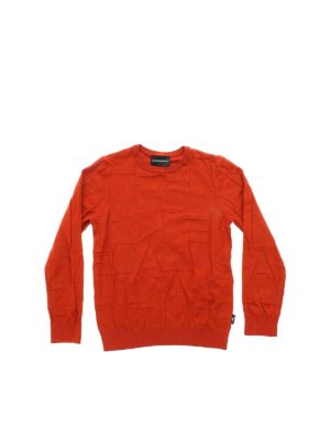 EMPORIO ARMANI: knitwear - Brick-colored pullover with logo