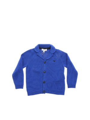 EMPORIO ARMANI: knitwear - Electric blue cardigan with logo embroidery