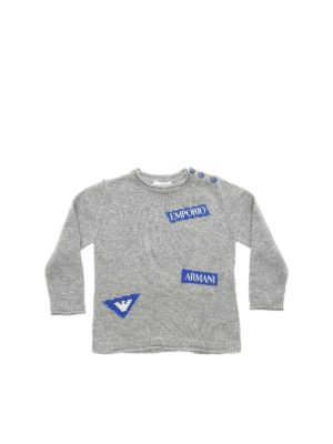 EMPORIO ARMANI: knitwear - Grey pullover with blue inlays