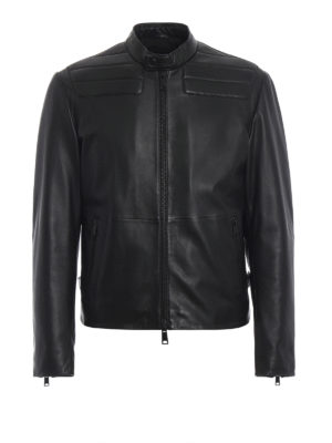 EMPORIO ARMANI: giacche in pelle - Giacca in pelle con spalle imbottite