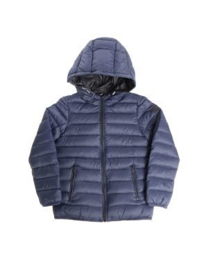 EMPORIO ARMANI: padded coats - Reversible blue down jacket with logo