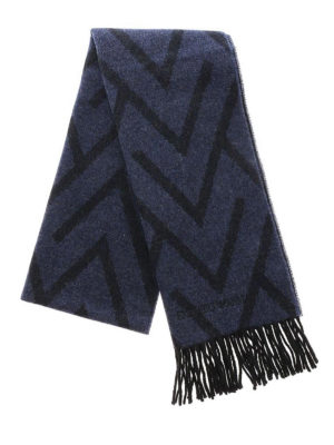 EMPORIO ARMANI: sciarpe e foulard - Sciarpa blu in cashmere e lana a zig zag