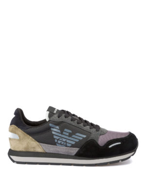 EMPORIO ARMANI: sneakers - Sneaker da running in suede e tessuto a rete