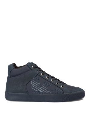 EMPORIO ARMANI: sneakers - Sneaker alte in tessuto e pelle ton sur ton