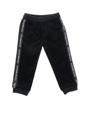 EMPORIO ARMANI: trousers - Blue corduroy pants with branded bands