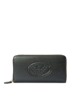 EMPORIO ARMANI: portafogli - Portafoglio in pelle con logo goffrato