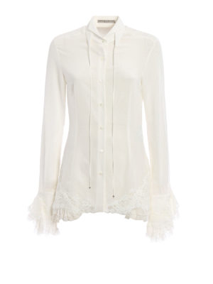 ERMANNO SCERVINO: shirts - Ruched lace detail silk shirt