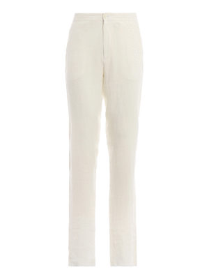 ERMENEGILDO ZEGNA: pantaloni casual - Pantaloni in lino bianco