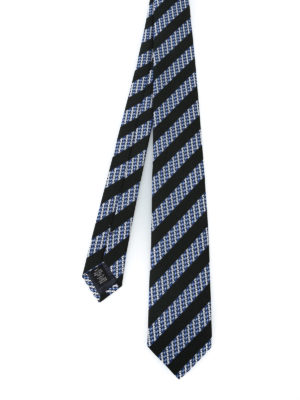 ERMENEGILDO ZEGNA: cravatte e papillion - Cravatta in seta a righe nere e micro motivo