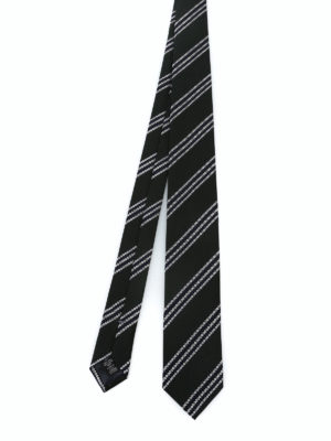 ERMENEGILDO ZEGNA: cravatte e papillion - Cravatta in seta nera testurizzata a righe