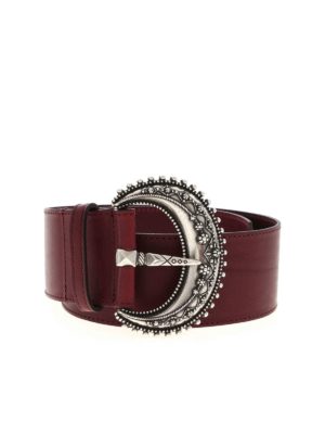ETRO: belts - Silver buckle belt in burgundy color