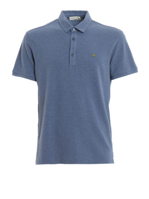 ETRO: polo - Polo blu con retrocollo stampa paisley