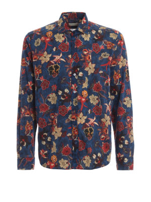 ETRO: shirts - Red flower blue cotton shirt